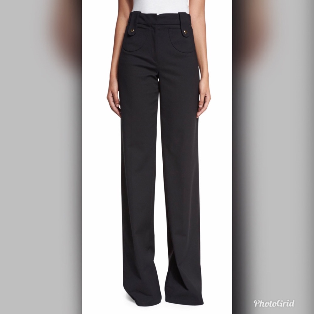 Derek Lam Black Button Tab Wide Leg Trouser Pants